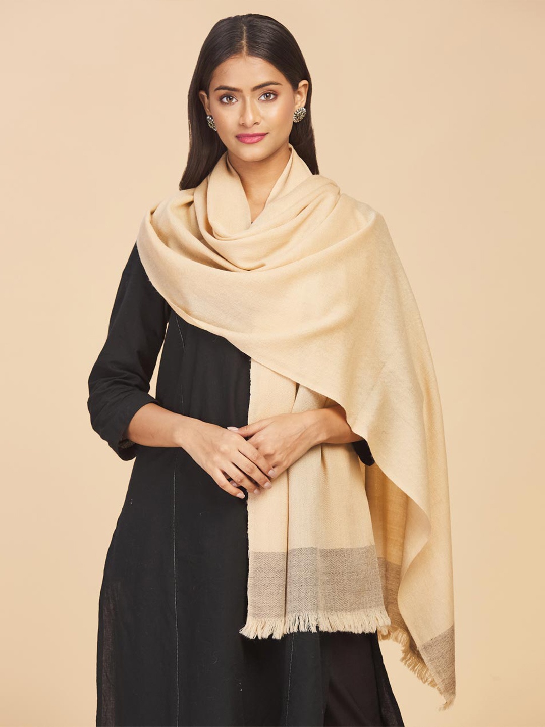 

Fabindia Women Beige Solid Hand Woven Stole