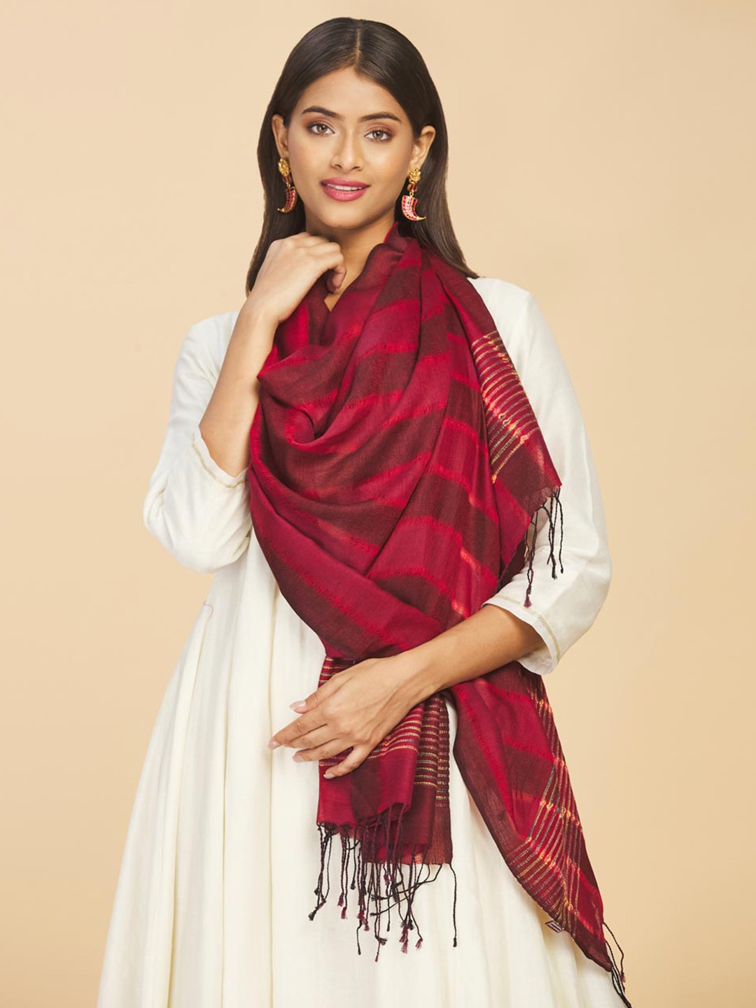 

Fabindia Women Red Striped Stole