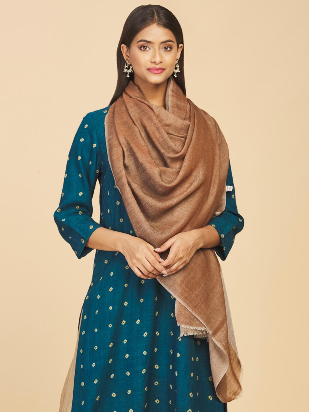 

Fabindia Women Brown & Gold-Toned Woven Design Stole