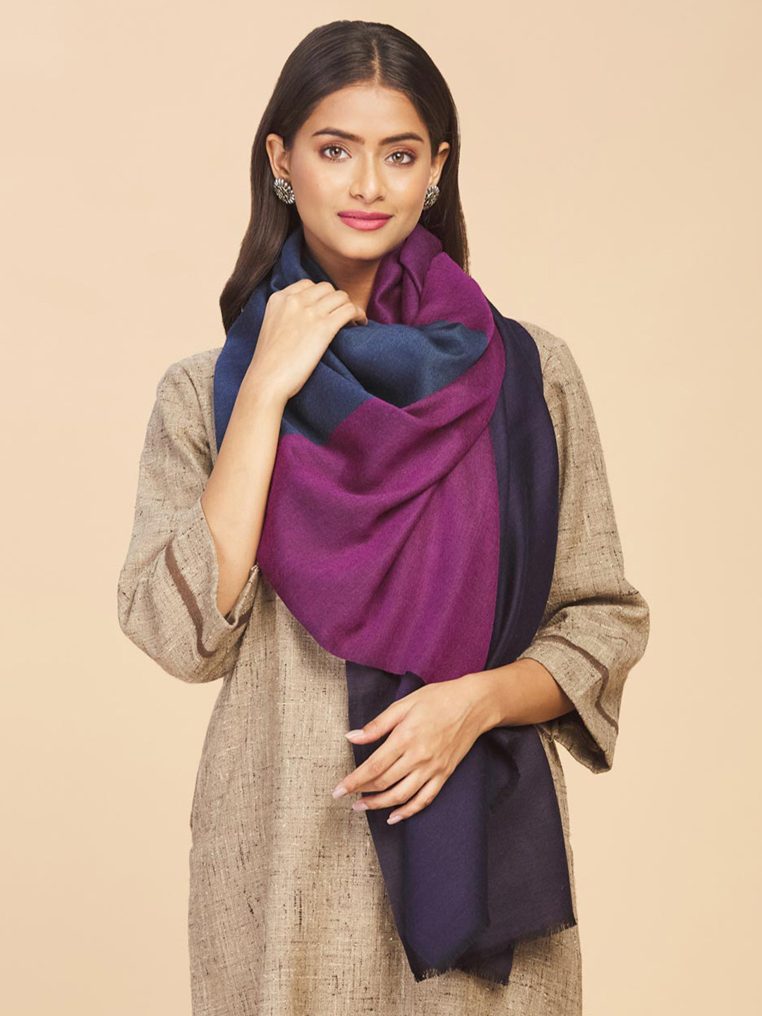 

Fabindia Women Pink & Blue Colourblocked Stole