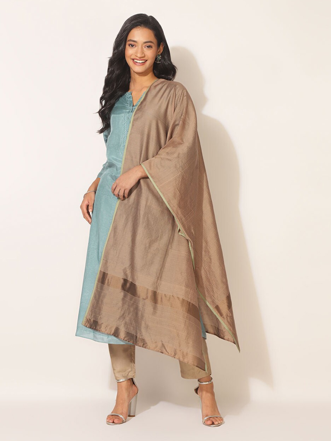 

Fabindia Women Beige Striped Stole