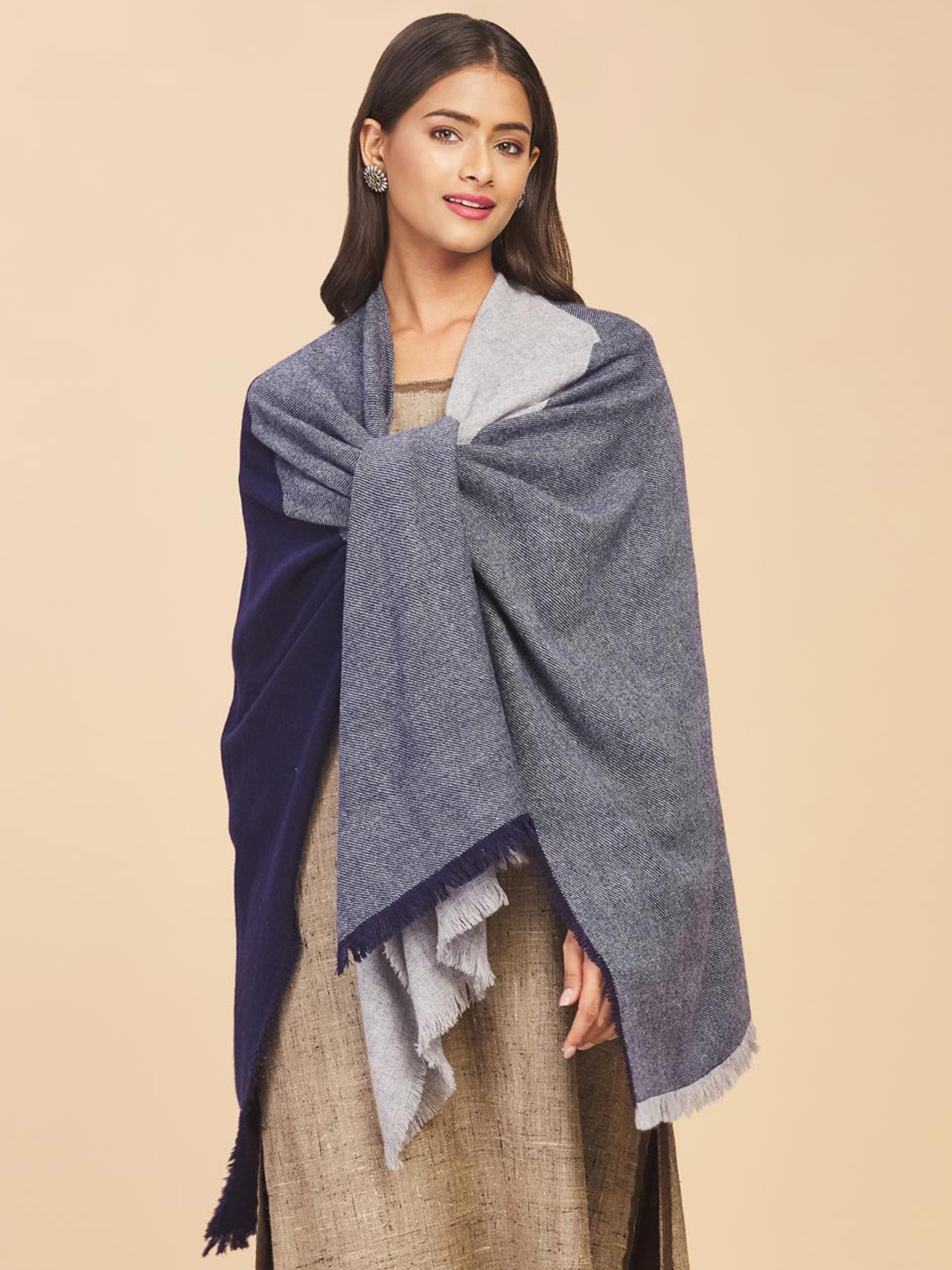 

Fabindia Women Blue & Grey Colourblocked Stole