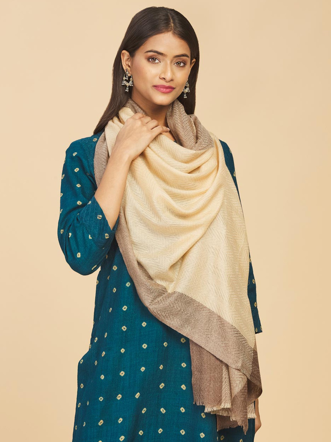 

Fabindia Women Beige Woven Design Stole