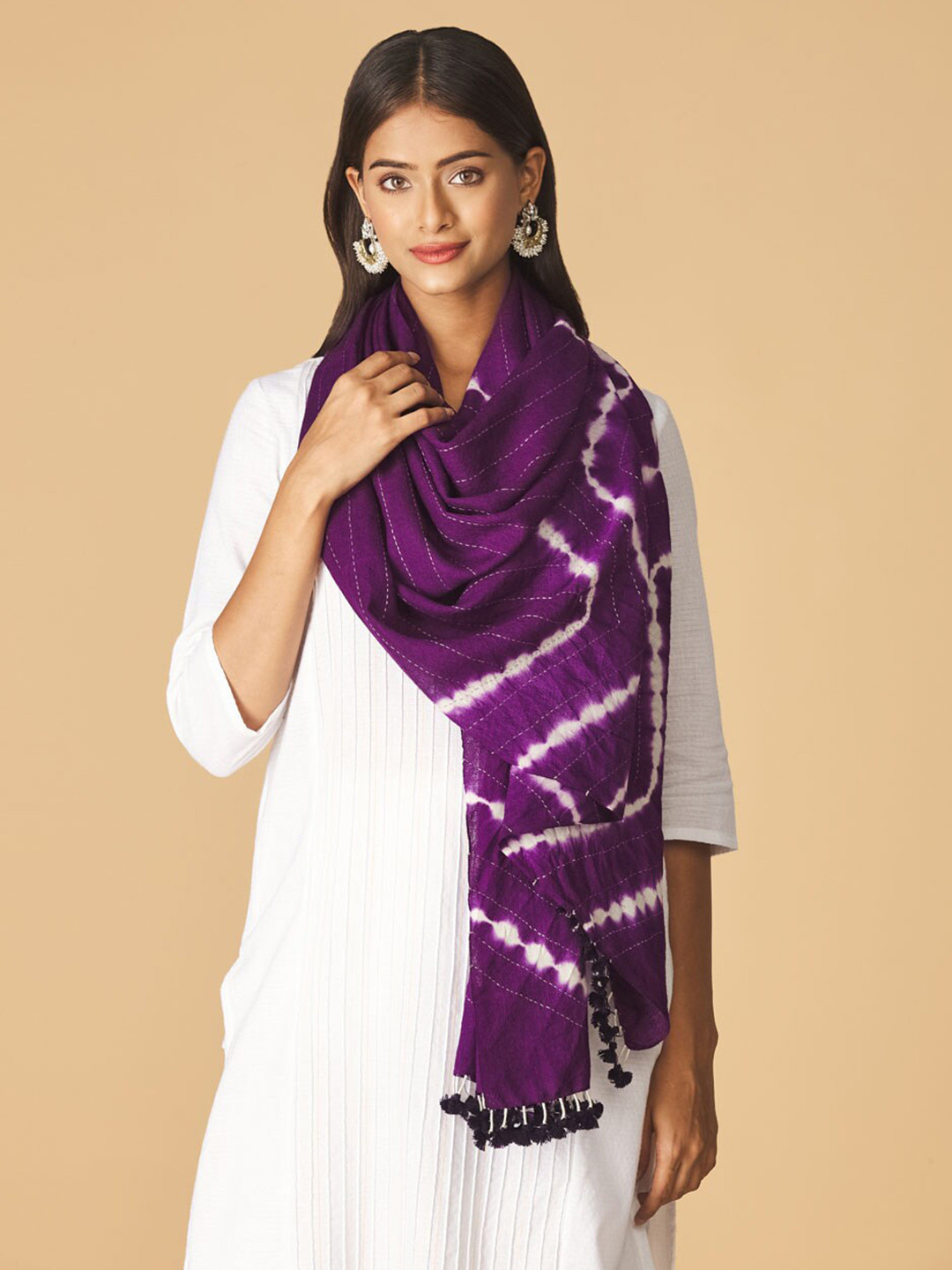 

Fabindia Women Purple & White Printed Stole