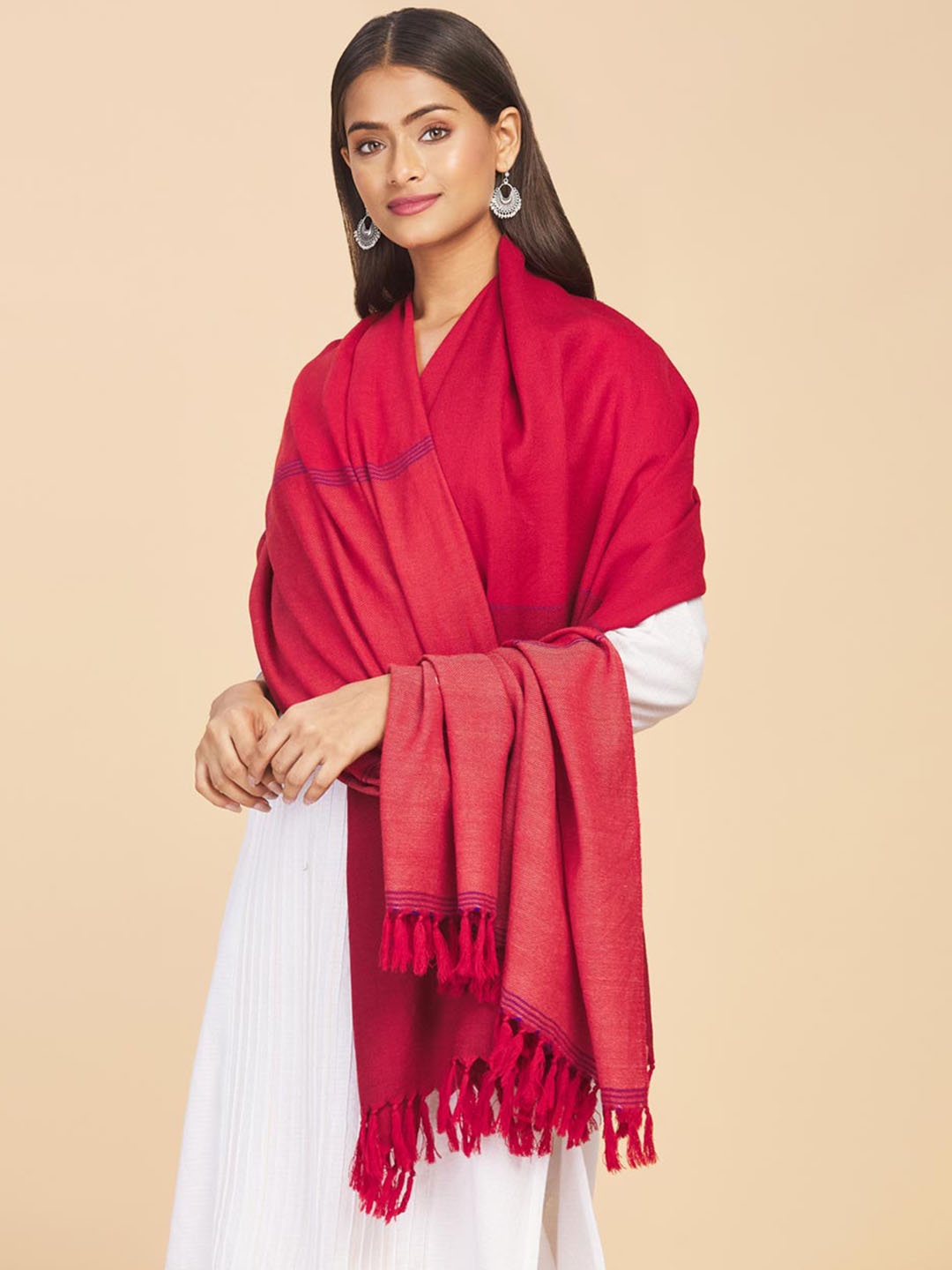 

Fabindia Women Red Hand Woven Shawl