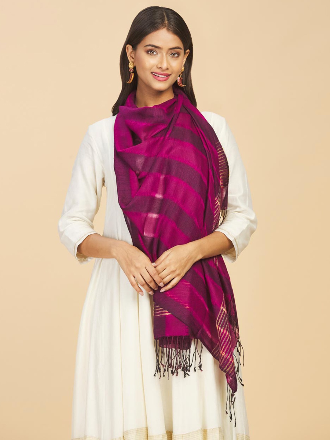 

Fabindia Women Pink & Purple Woven Design Stole