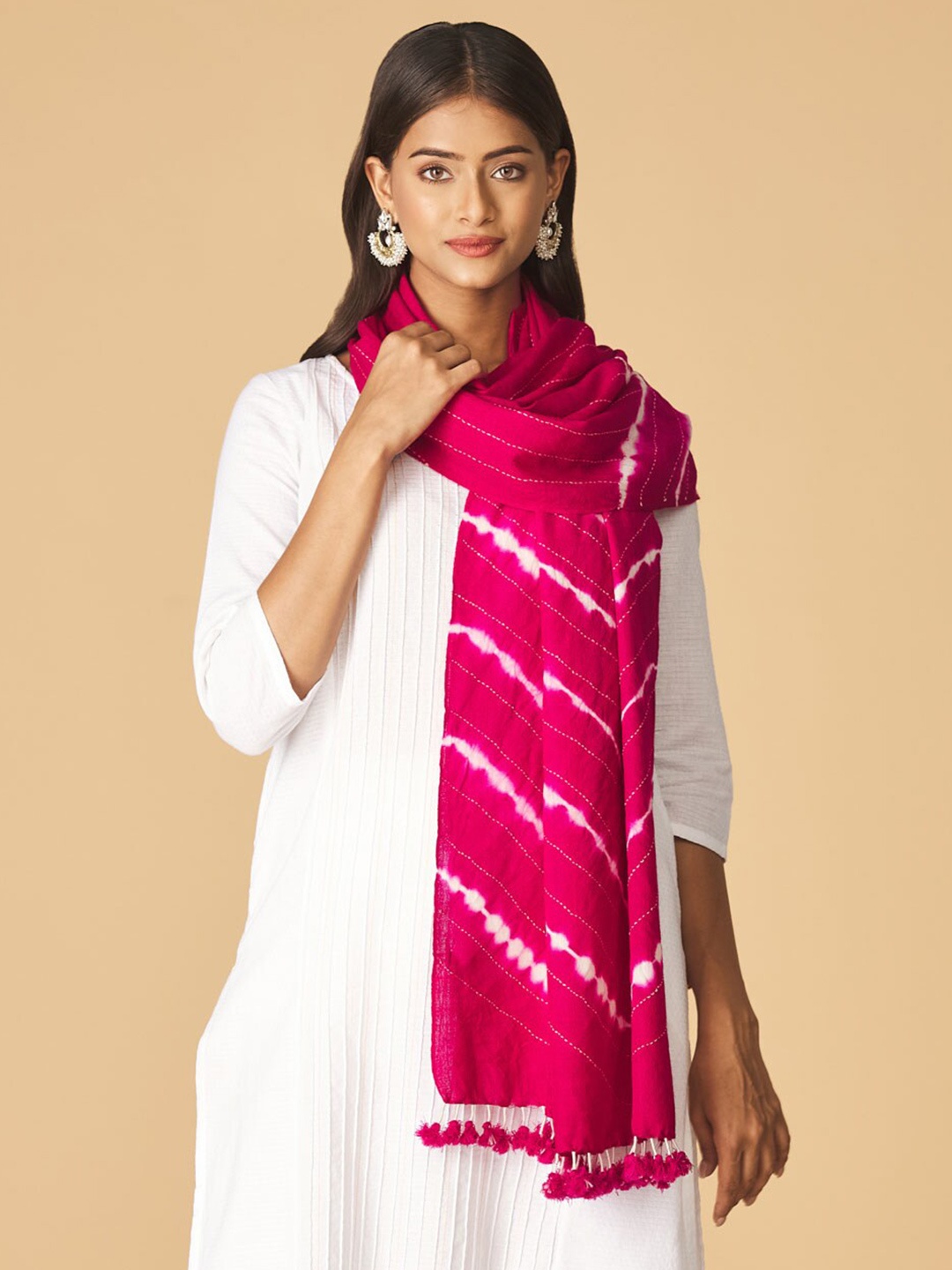 

Fabindia Women Pink & White Stole