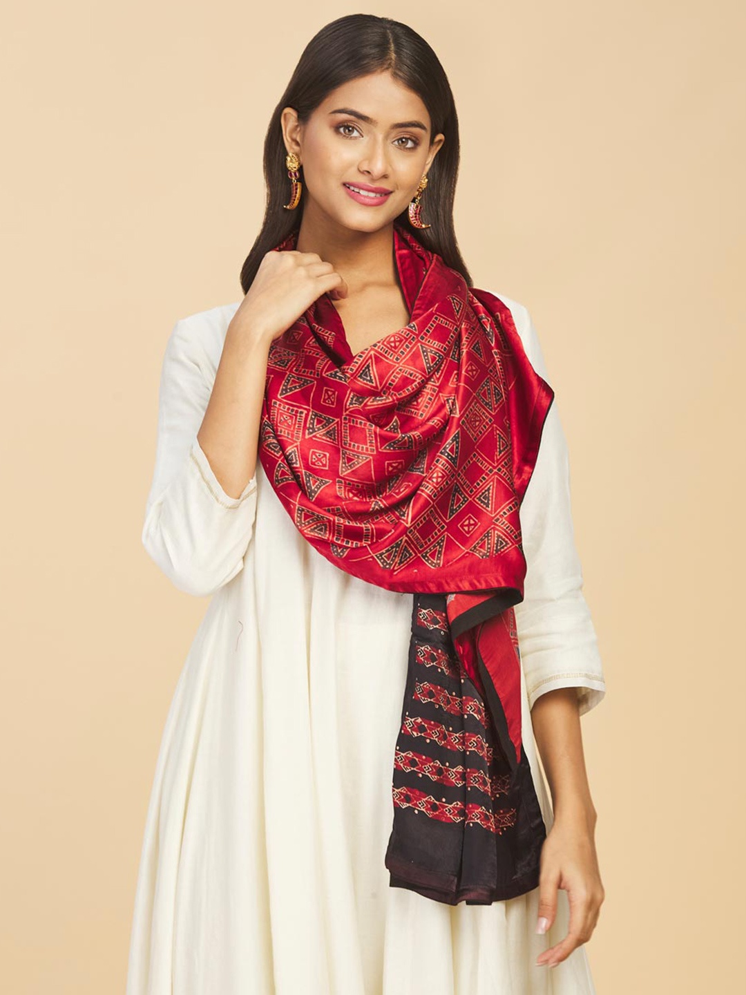 

Fabindia Women Maroon & Grey Printed Stole