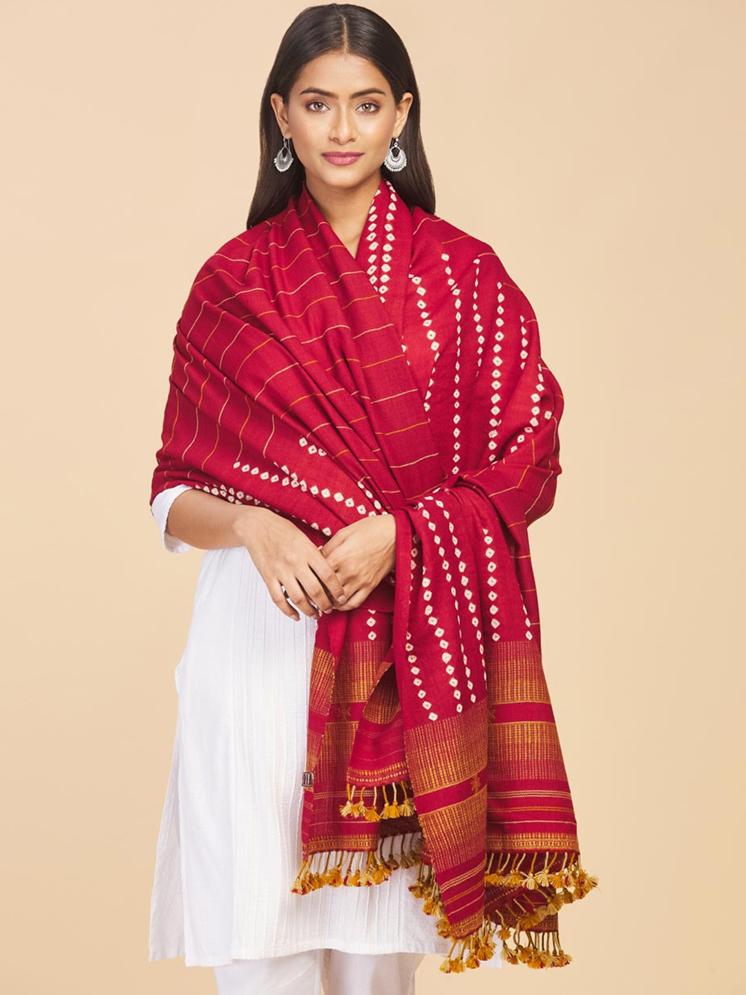 

Fabindia Women Red Bandhani Woven Design Shawl