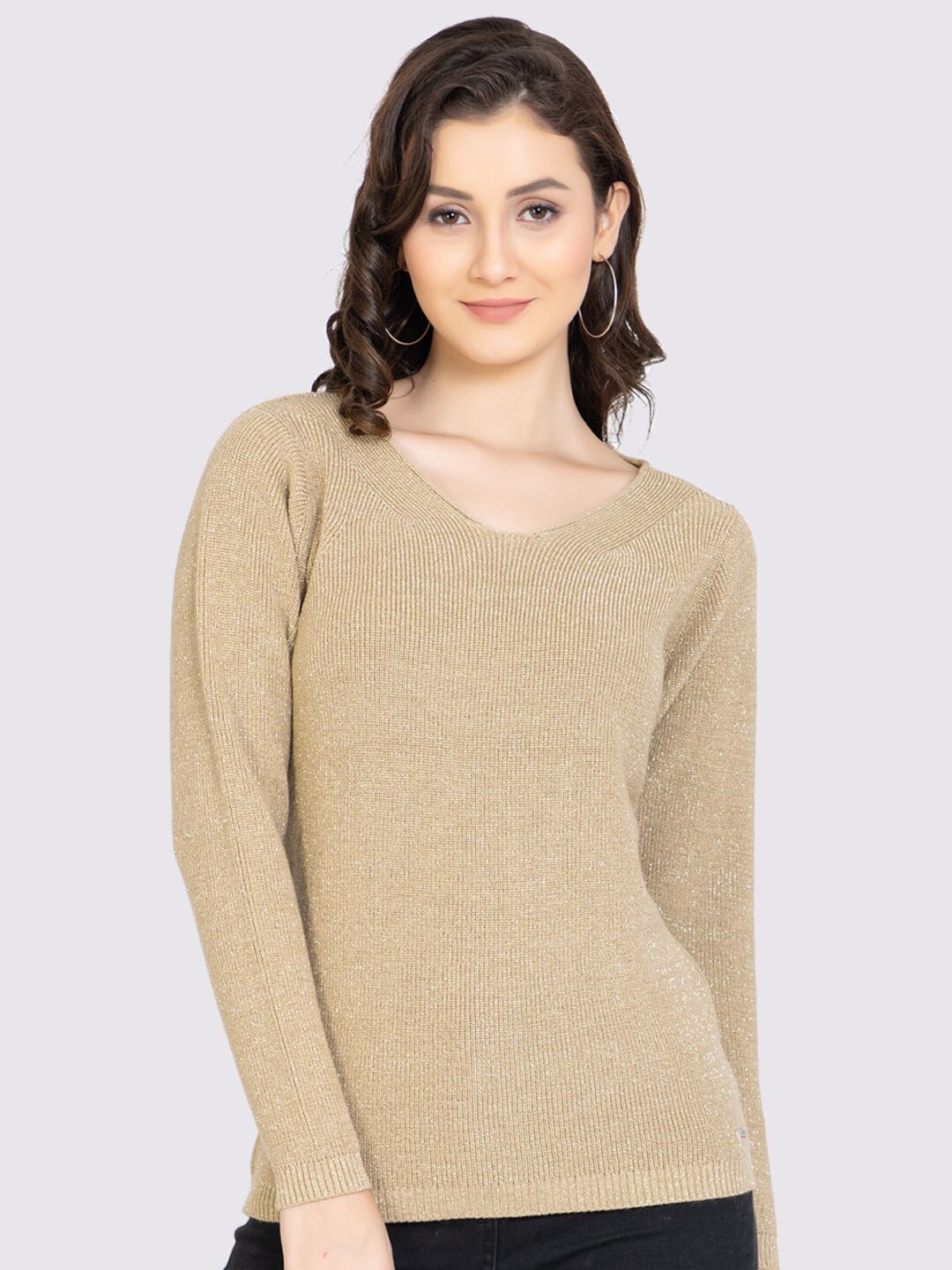 

GODFREY Women Beige Ribbed Pullover