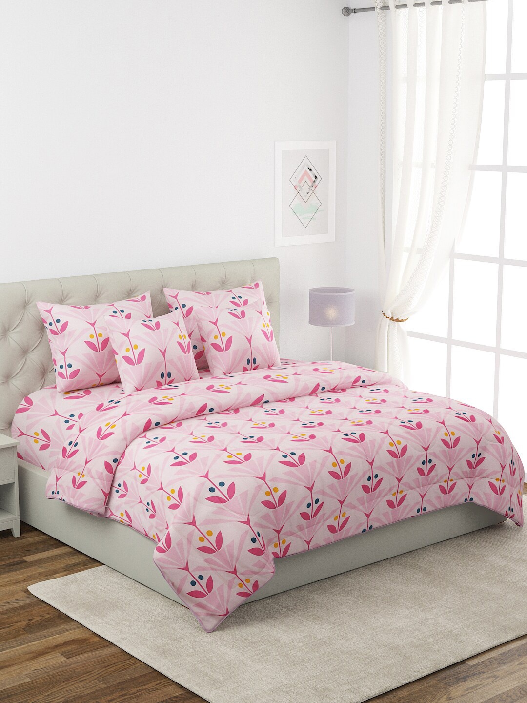 

ROMEE Pink Floral Printed Pure Cotton Bedding Set