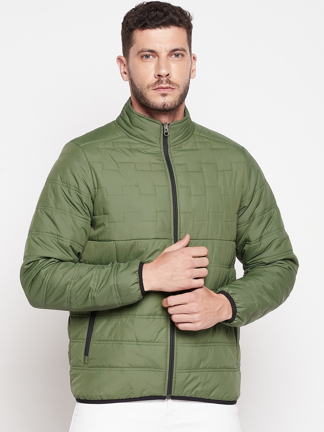 

UNPAR Men Olive Green Solid Padded Jacket