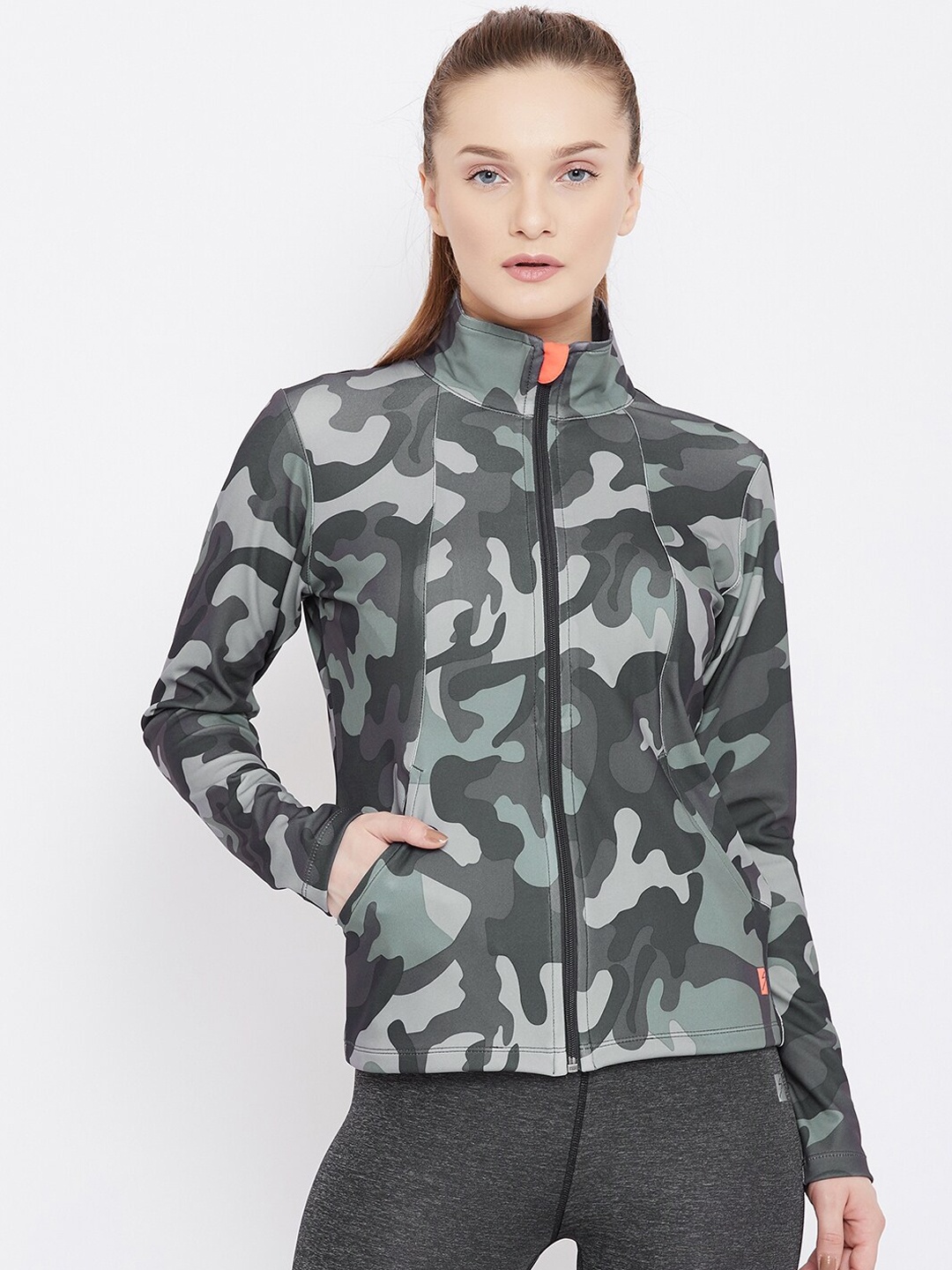 

UNPAR Women Green Olive Green Camouflage Sporty Jacket