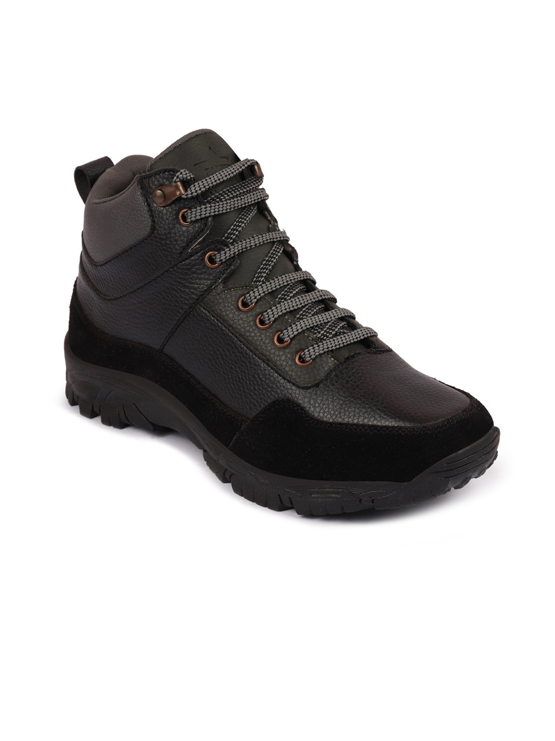 

FAUSTO Men Black Solid Heeled Hiking Boots