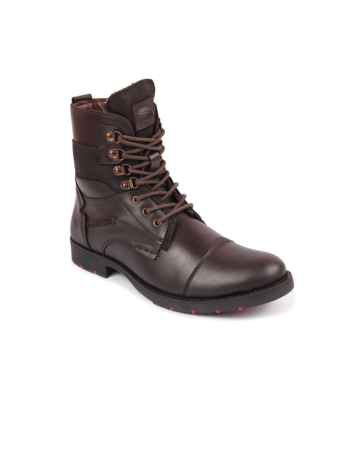

FAUSTO Men Brown Solid Leather Biker Boots