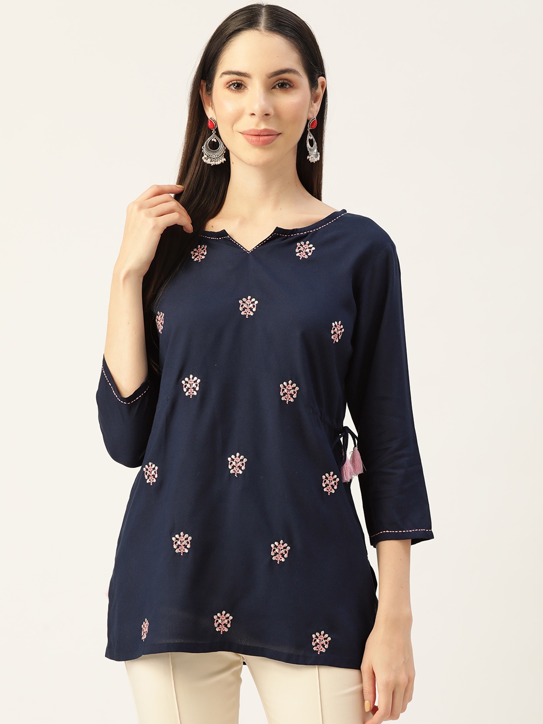 

MissKurti Women Navy Blue Ethnic Motifs Embroidered Tunic