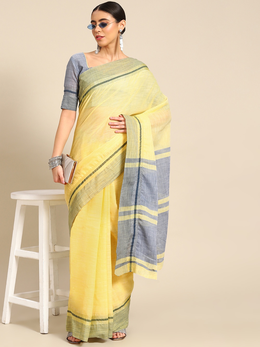 

Mitera Yellow Linen Cotton Saree