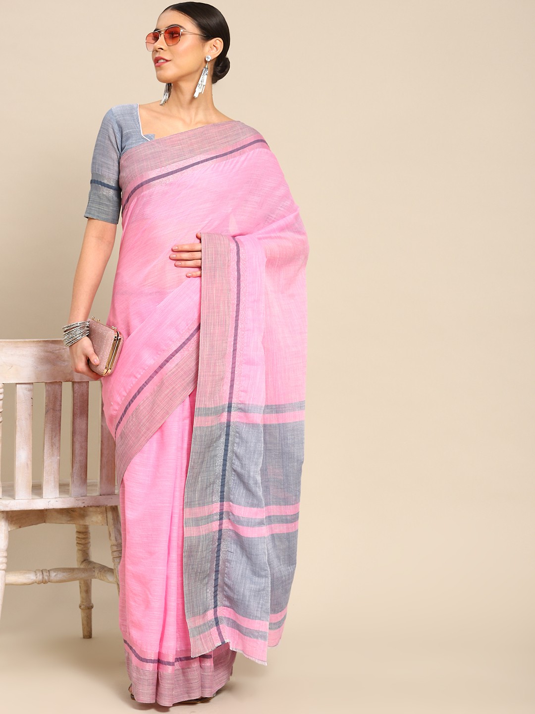 

Mitera Pink Linen Cotton Saree