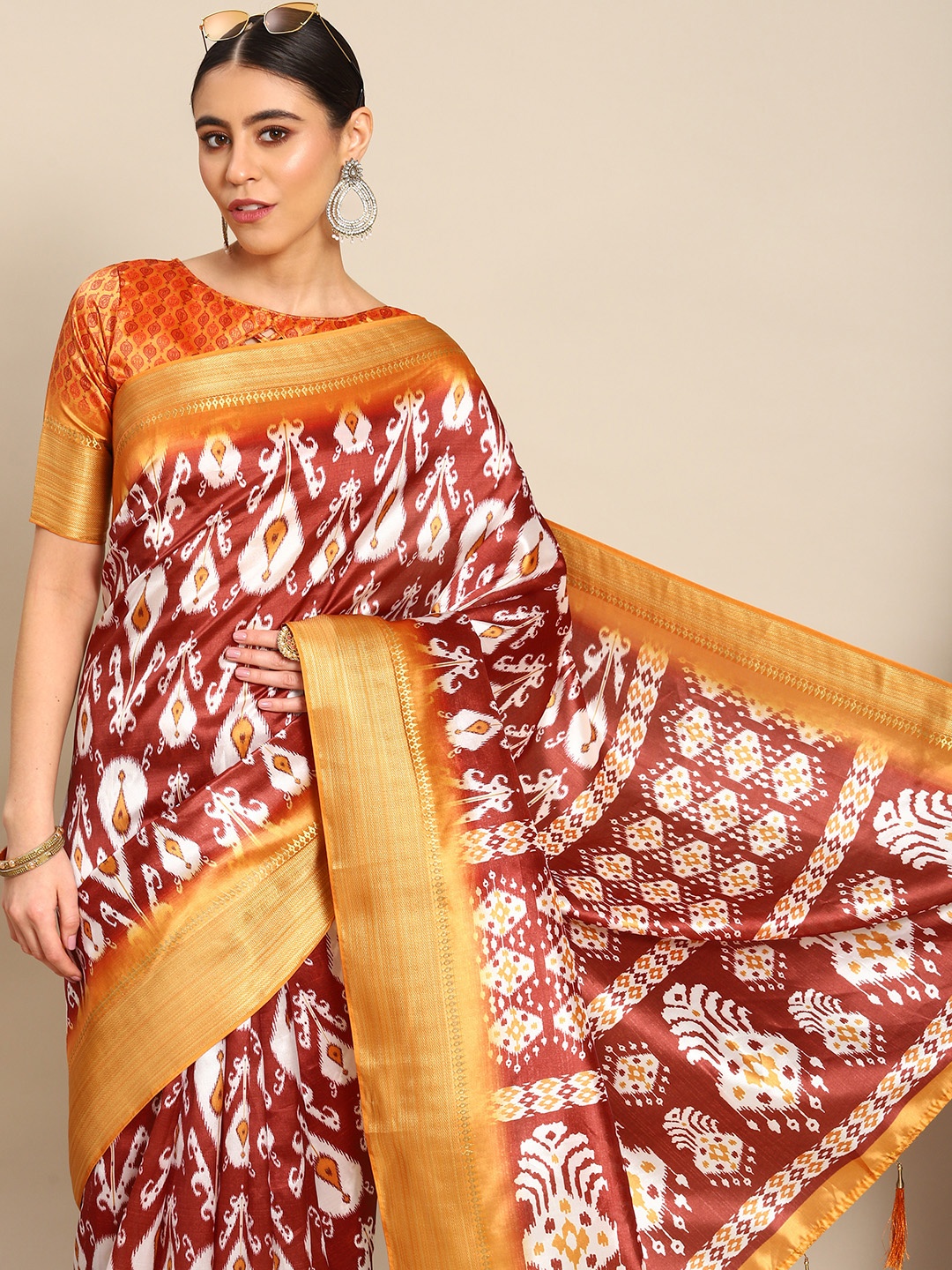 

Mitera Red Ethnic Motifs Banarasi Saree
