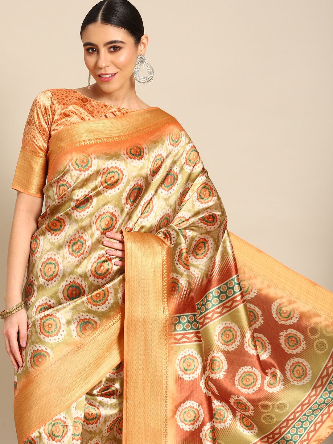 

Mitera Green Ethnic Motifs Zari Banarasi Saree