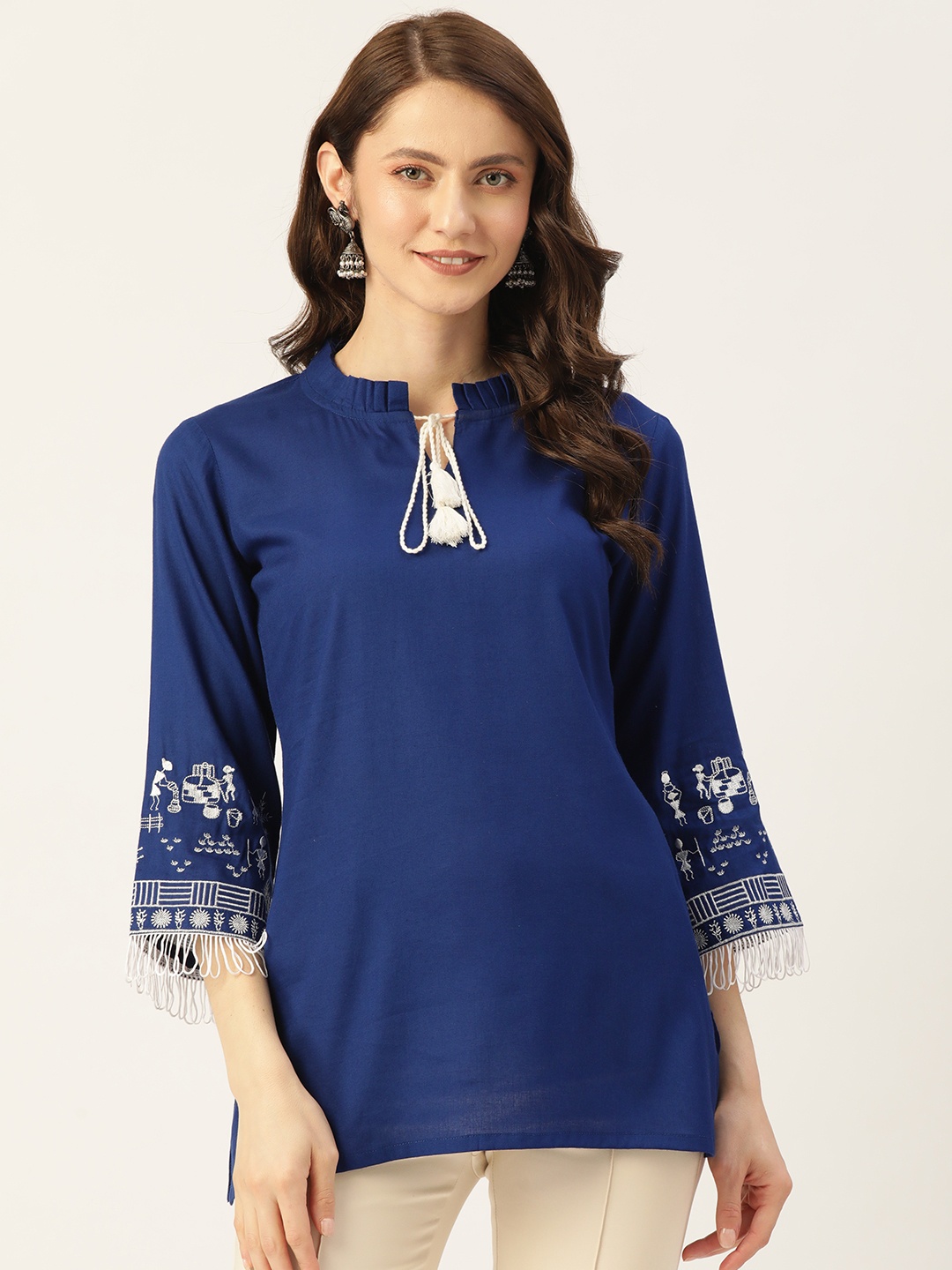 

MissKurti Women Blue & White Solid Tunic