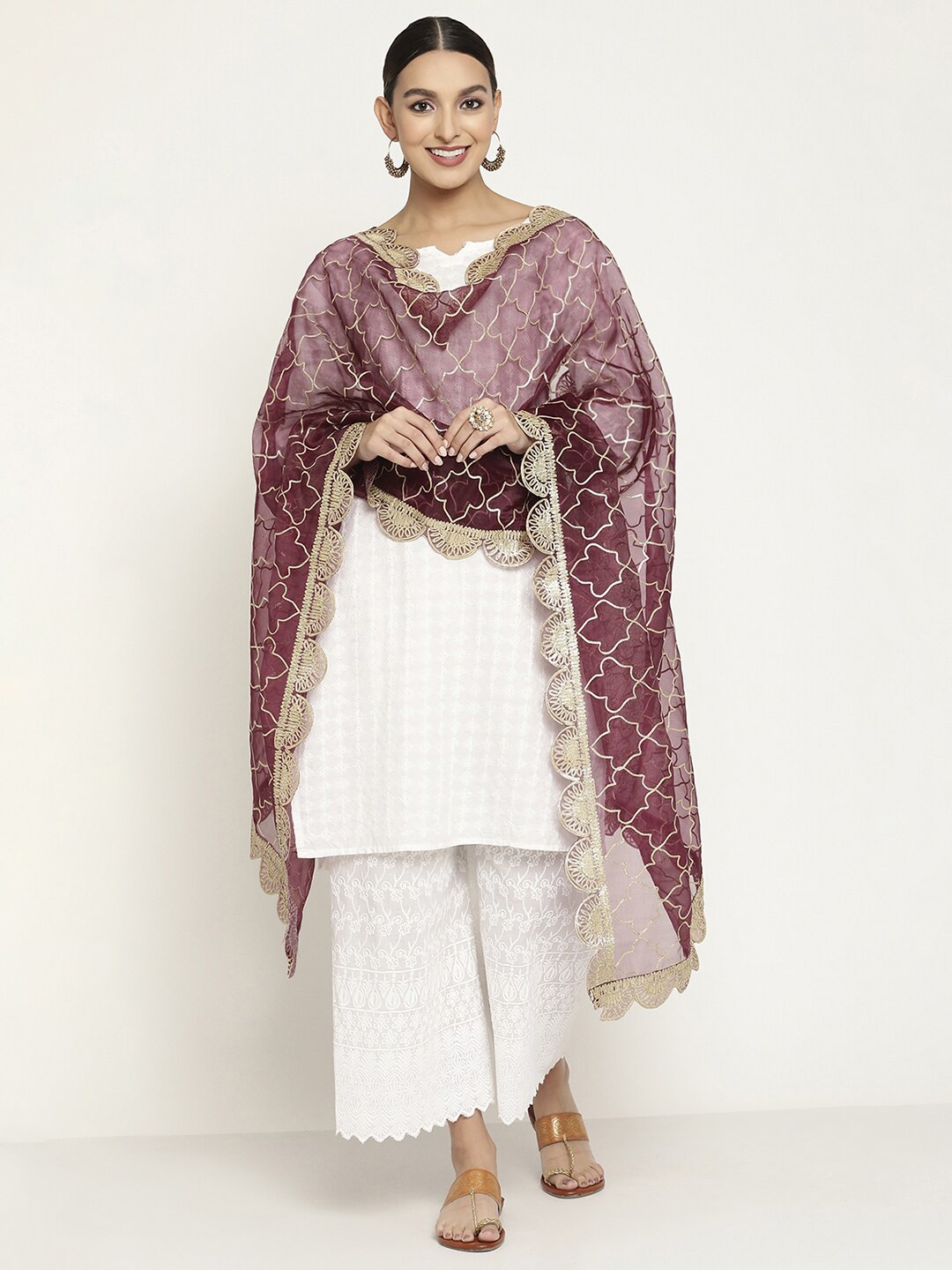 

Sugathari Ethnic Motifs Embroidered Gotta Patti Dupatta, Magenta