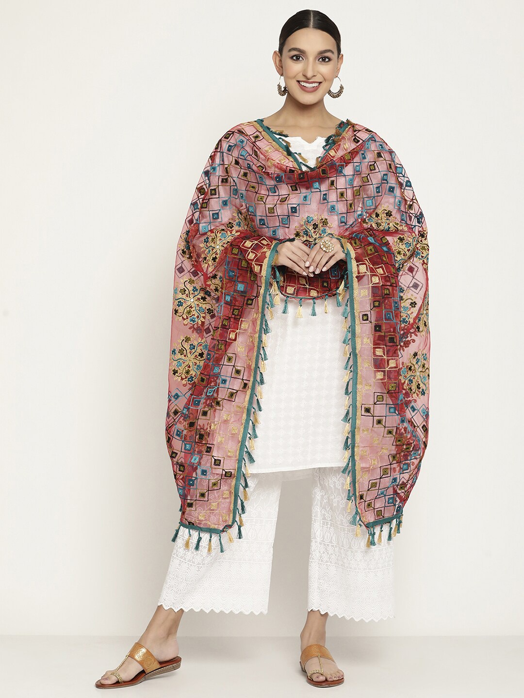 

Sugathari Women Maroon & Blue Ethnic Motifs Embroidered Dupatta