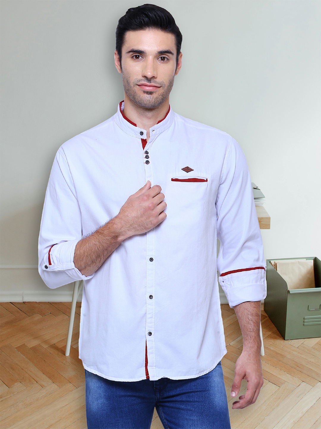 

Kuons Avenue Men White Smart Slim Fit Linen Cotton Casual Shirt