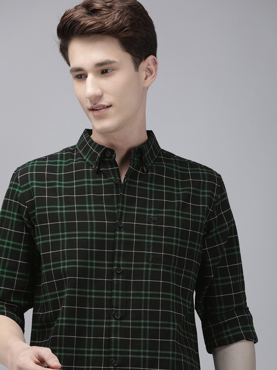 

THE BEAR HOUSE Men Black Slim Fit Checked Casual Shirt