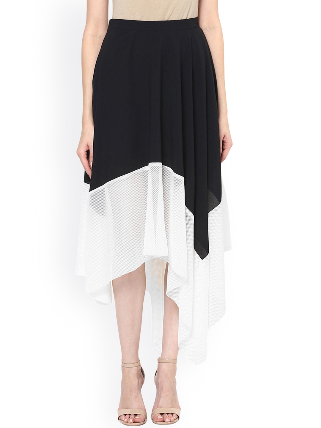 

ROVING MODE Black & White Colourblocked Asymmetric Skirt