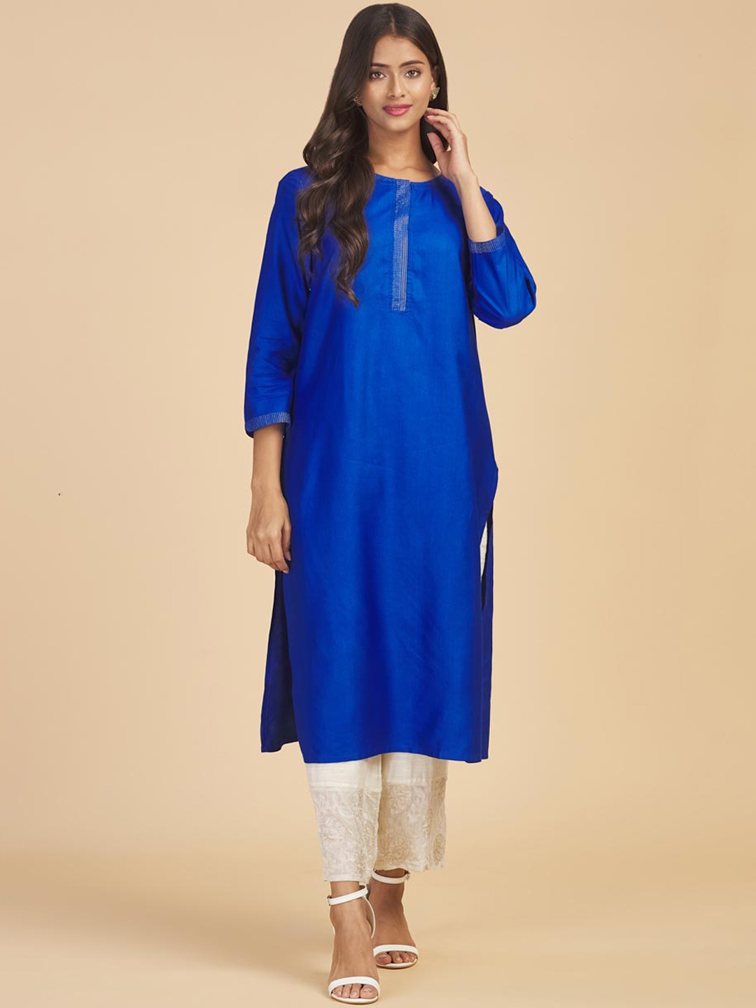 

Fabindia Regular Straight Calf Length Kurta, Blue