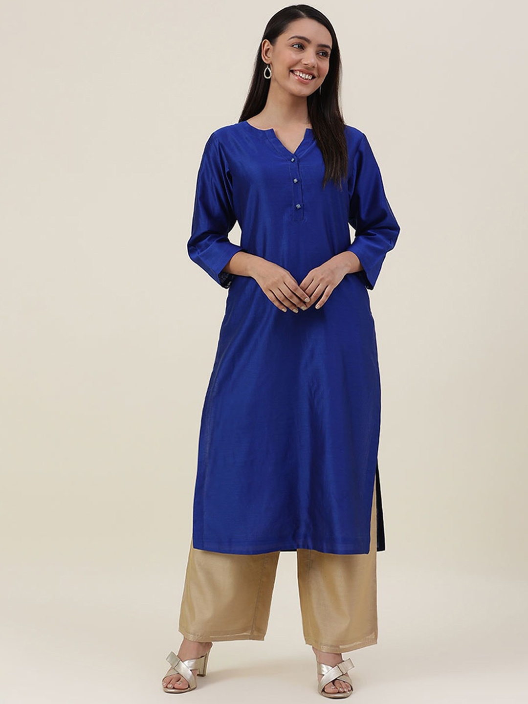 

Fabindia Three-Quarter Sleeves Cotton Silk Kurta, Blue