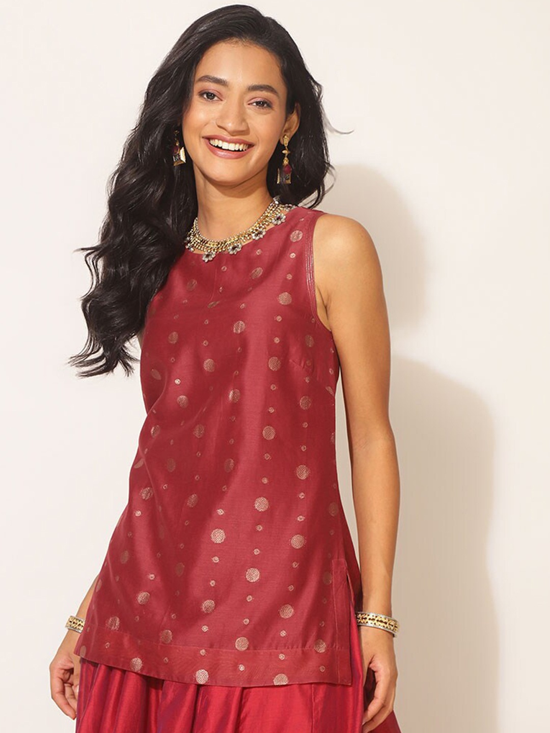

Fabindia Red Ethnic Motifs Woven Design Kurti