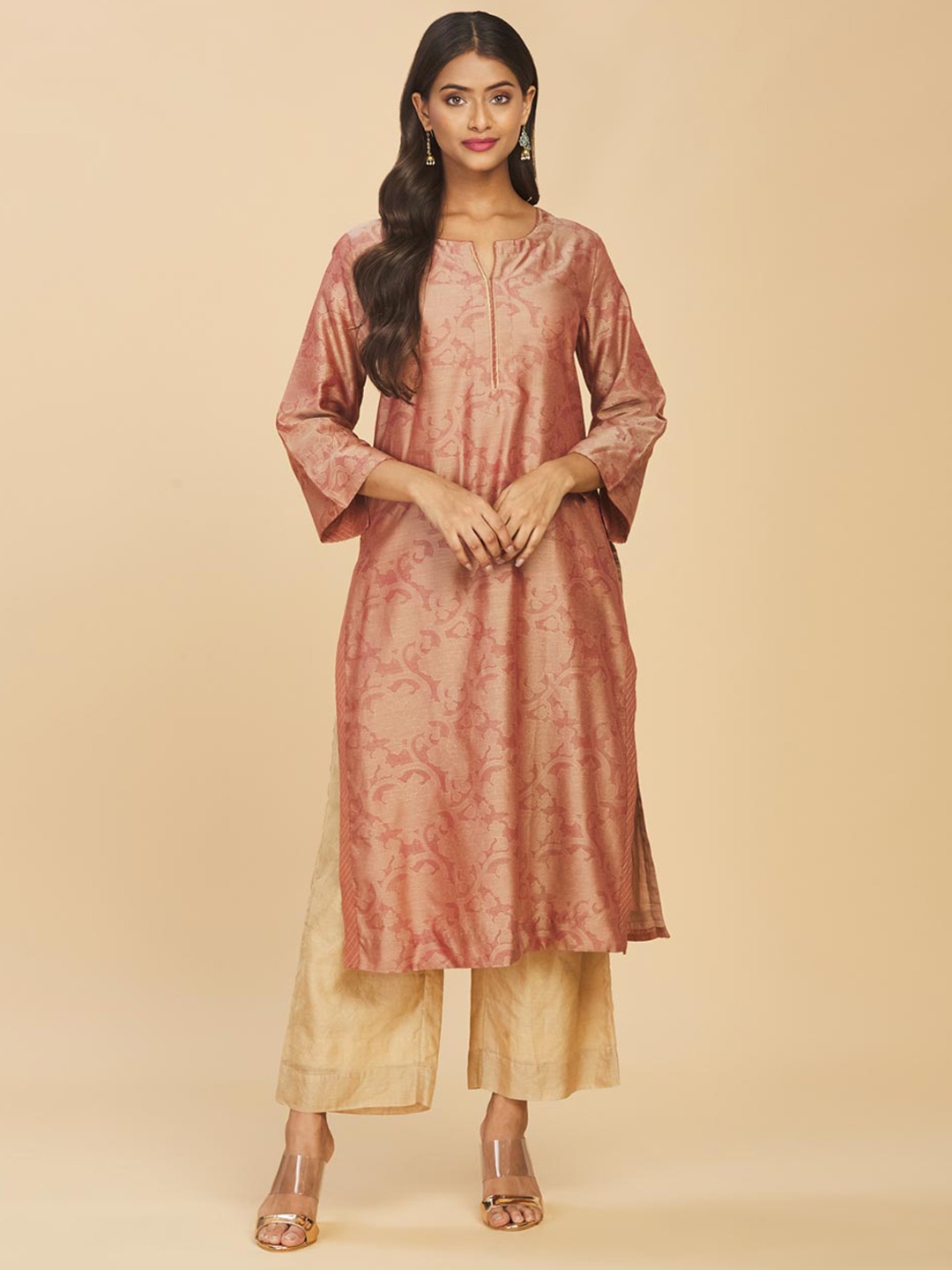 

Fabindia Abstract Printed Straight Regular Ankle Length Kurta, Pink