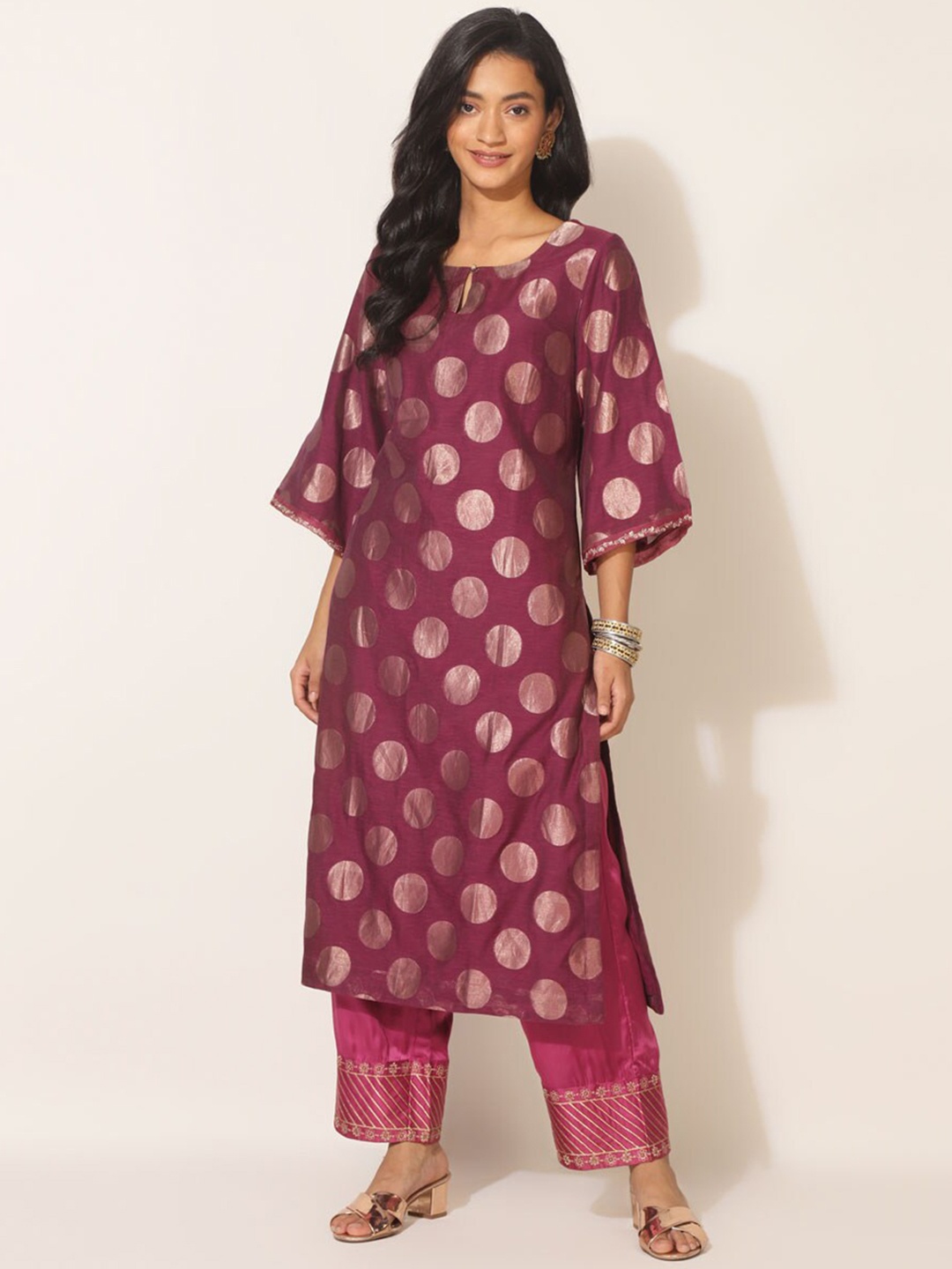 

Fabindia Printed Keyhole Neck Kurta, Red
