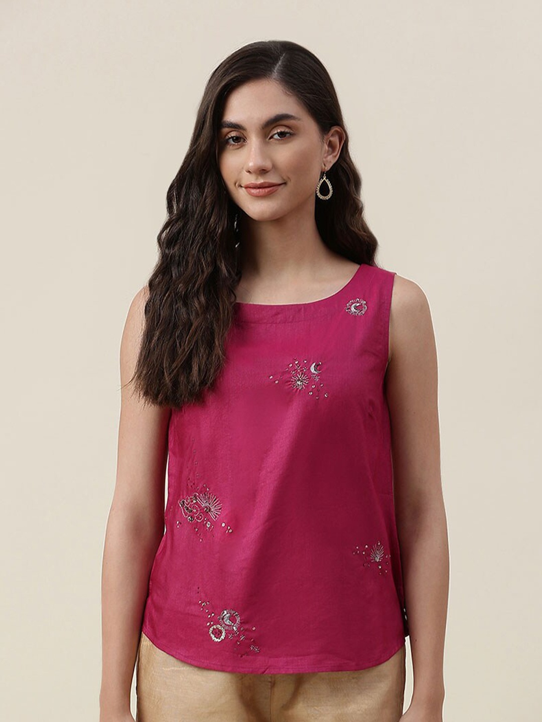 

Fabindia Pink Embroidered Top
