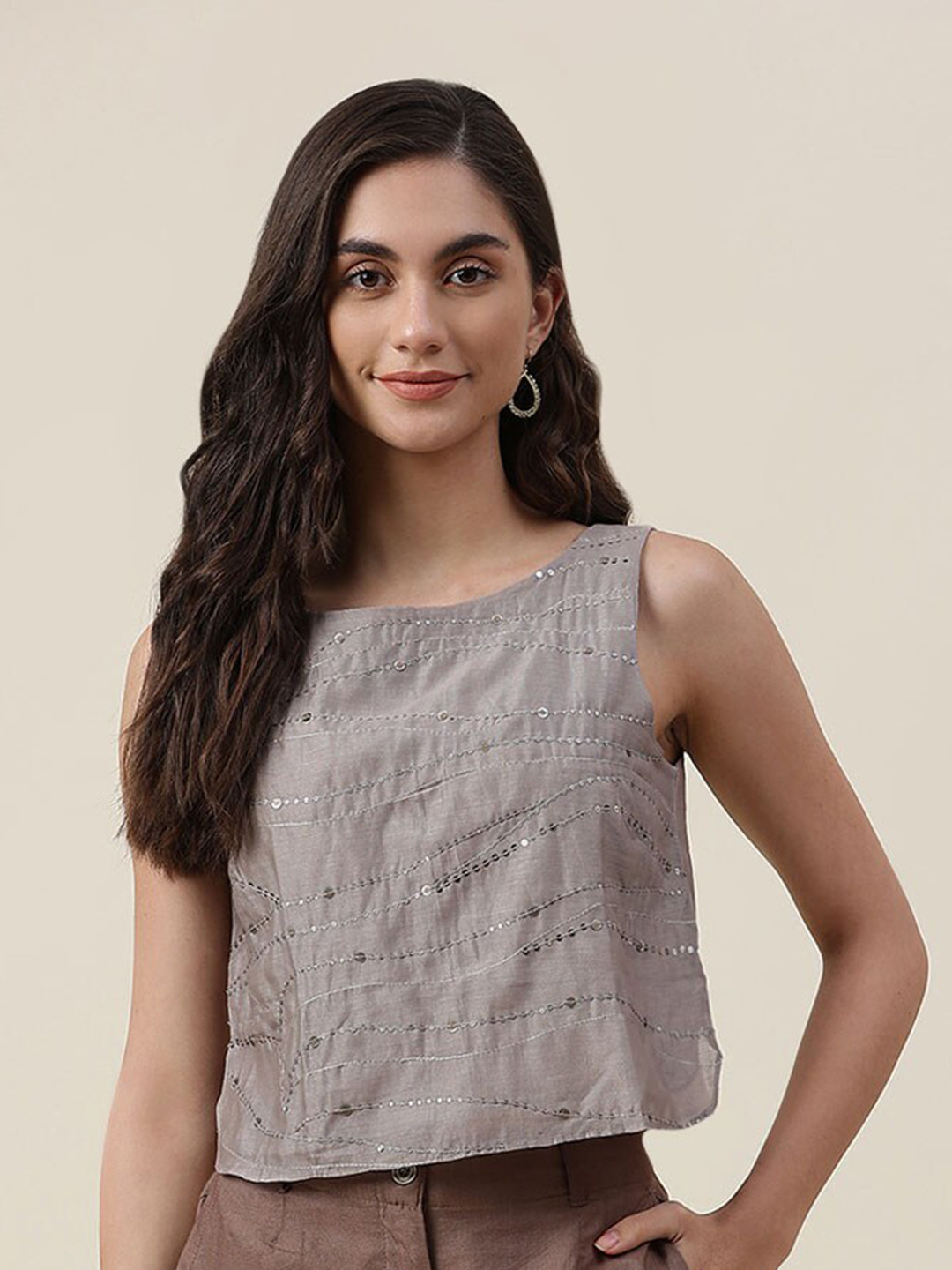 

Fabindia Grey Embellished Top