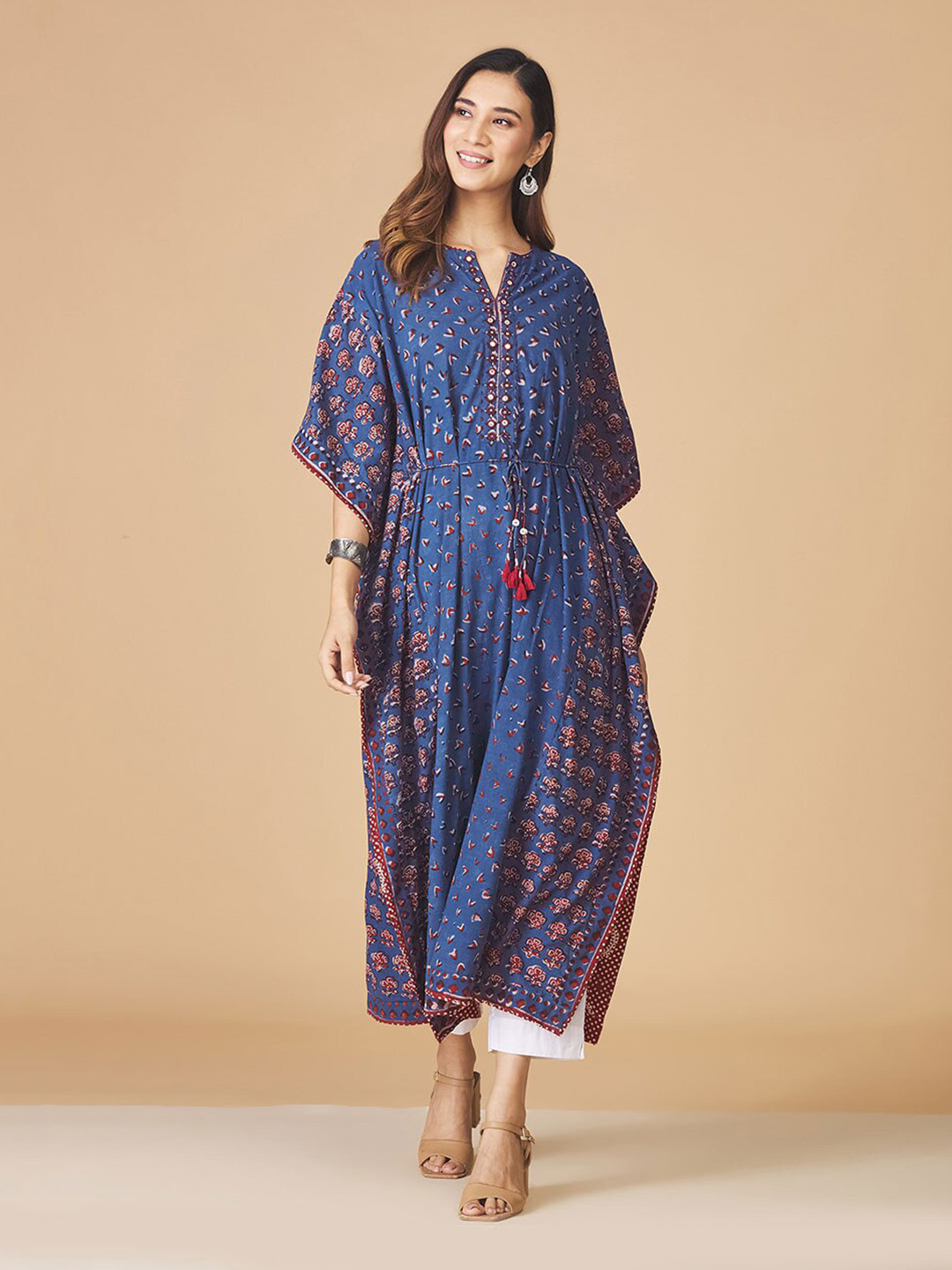 

Fabindia Blue Floral Kaftan Maxi Dress