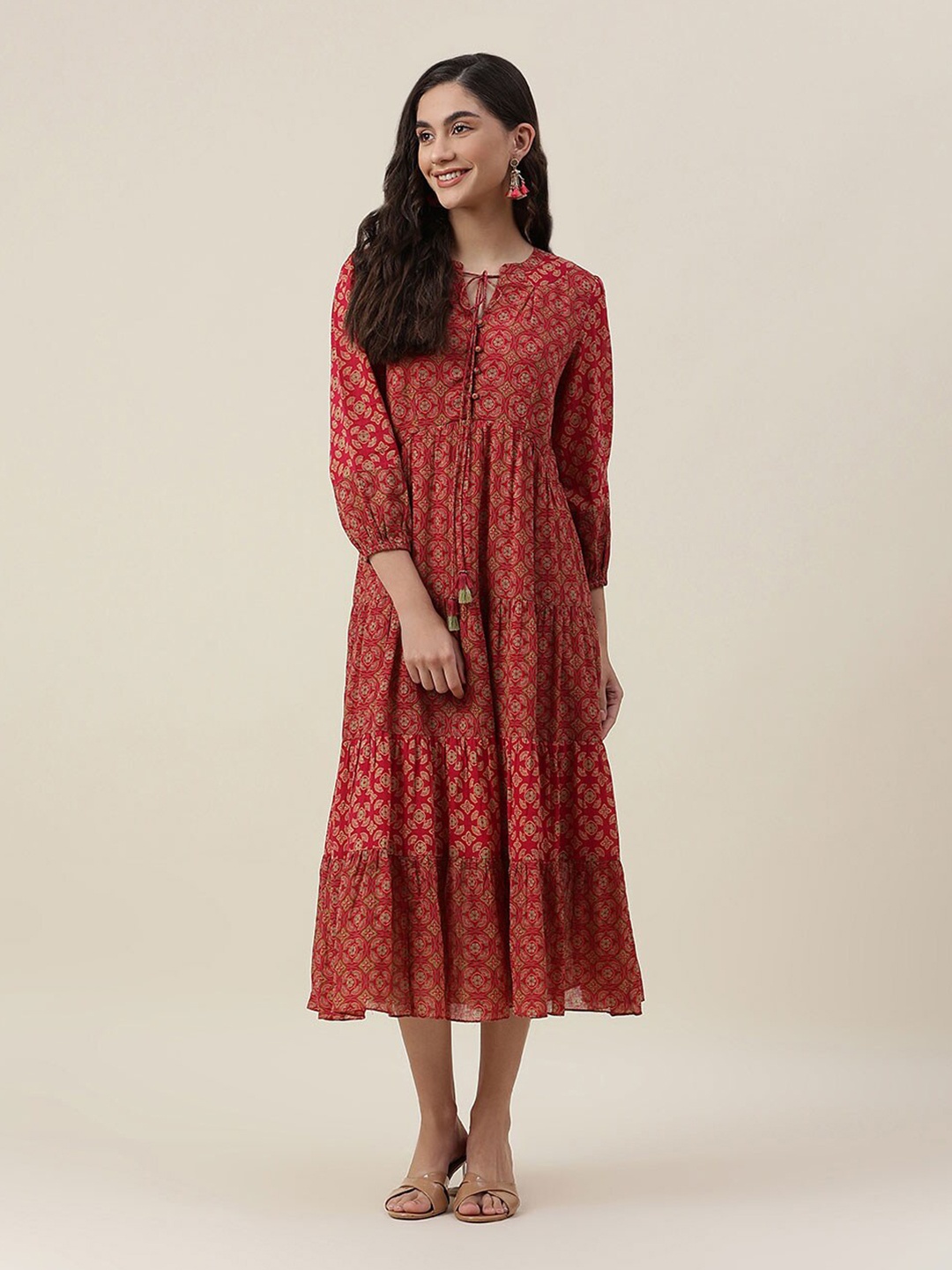 

Fabindia Pink Floral Printed A-Line Midi Dress