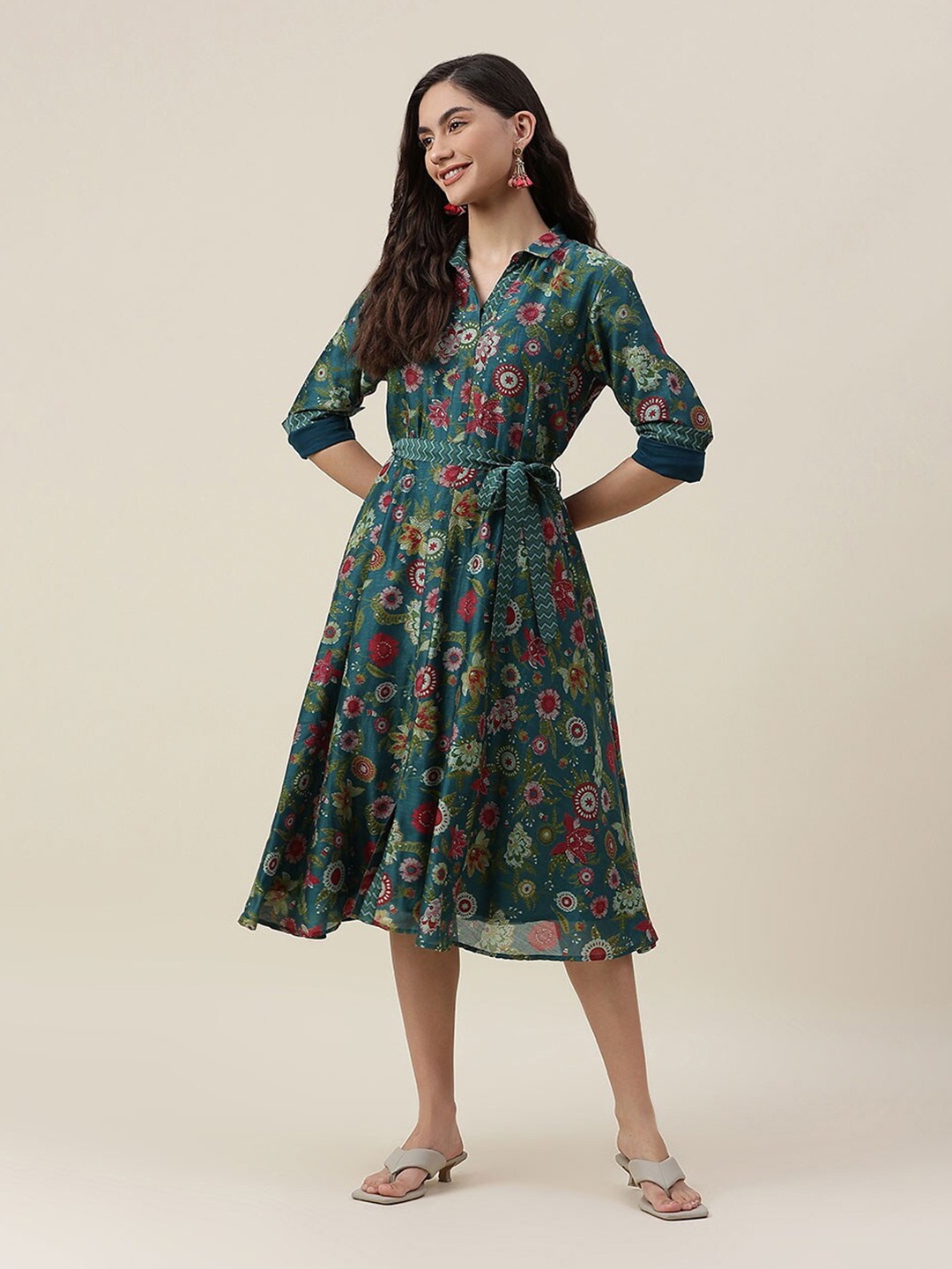 

Fabindia Green Floral Printed Midi Dress