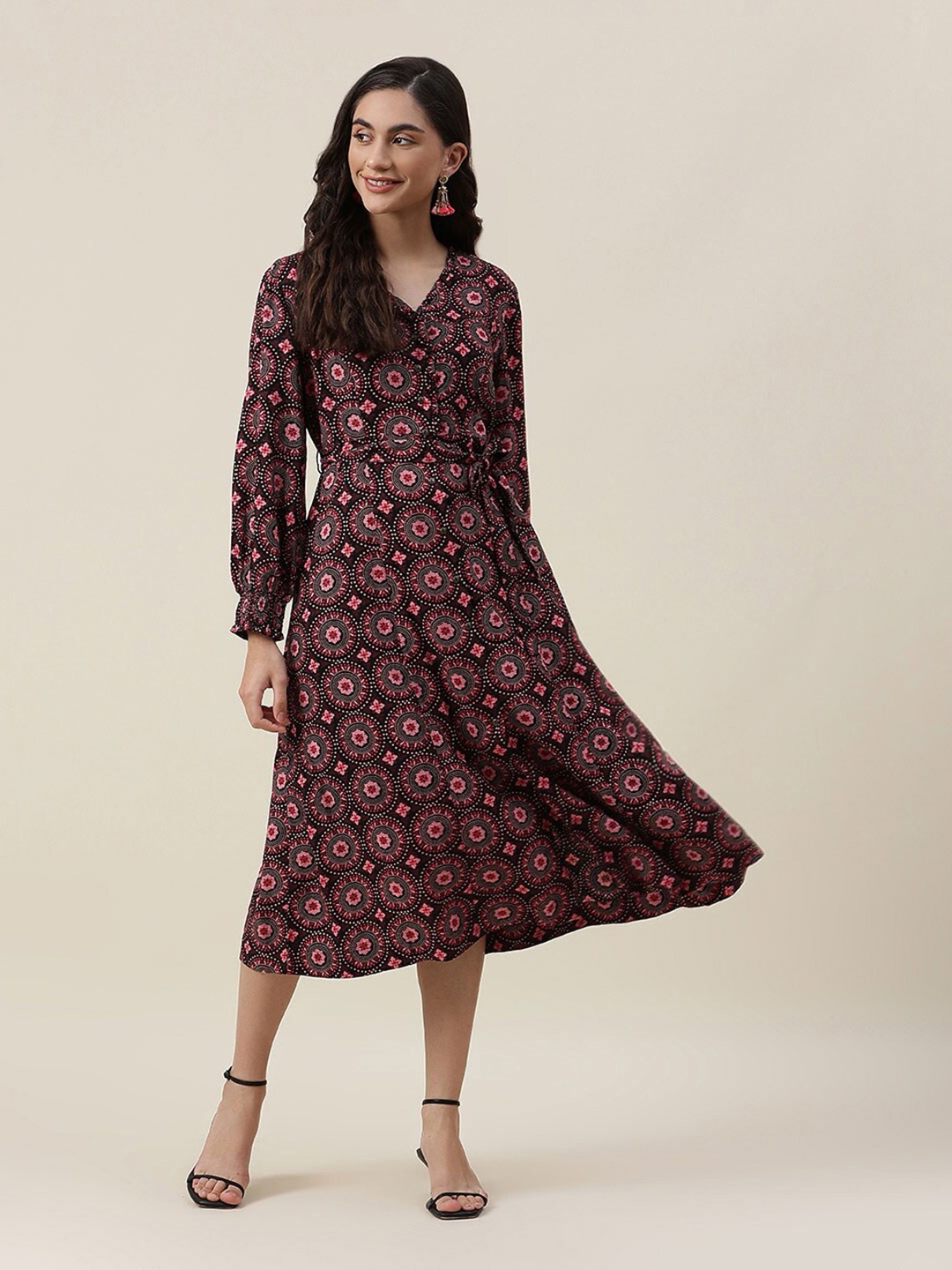 

Fabindia Women Black Floral A-Line Dress