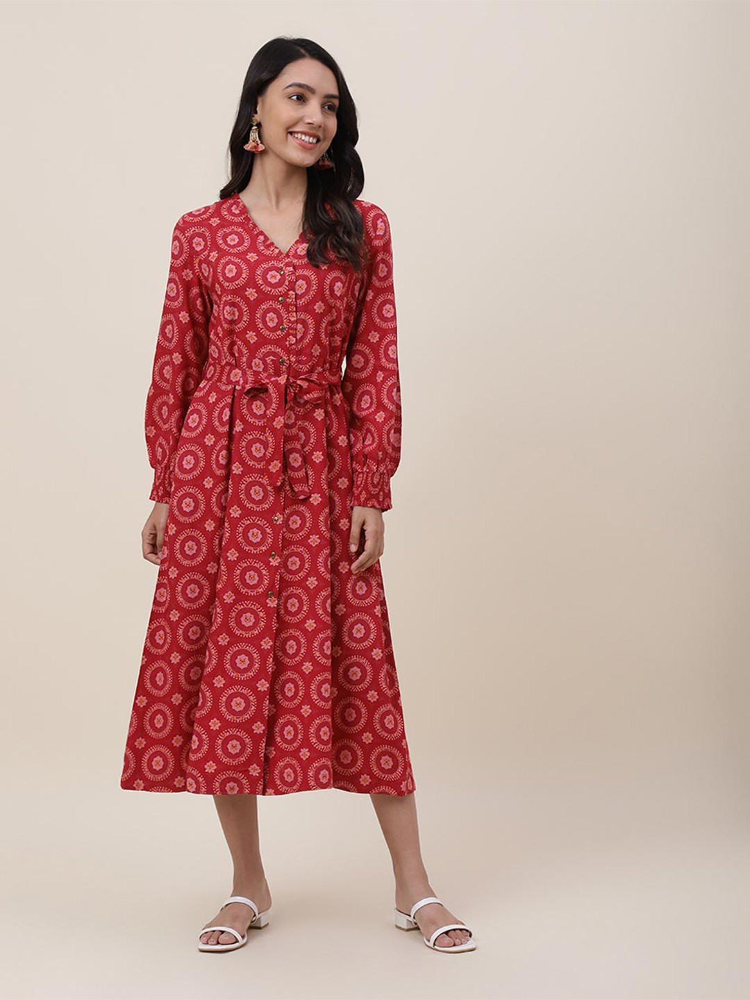 

Fabindia Women Pink Floral Midi Dress
