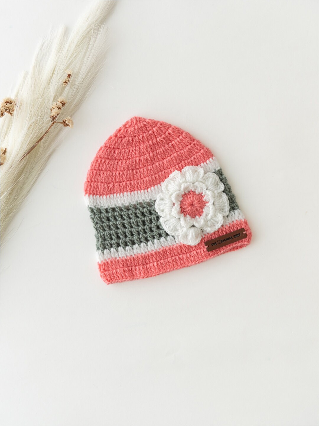 

The Original Knit Kids Pink & Grey Self Design Acrylic Beanie Cap