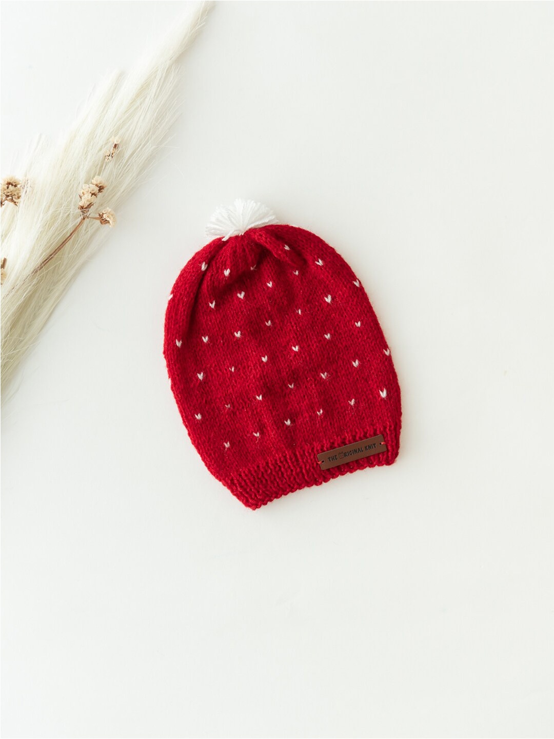 

The Original Knit Kids Red & White Self Design Acrylic Beanie Cap