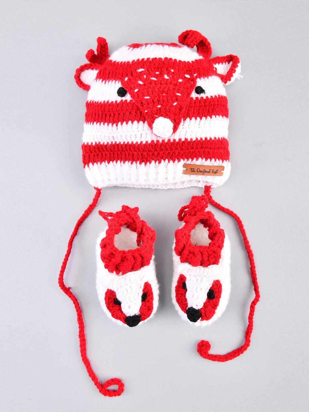 

The Original Knit Kids Red & White Reindeer Acrylic Beanie Cap With Booties