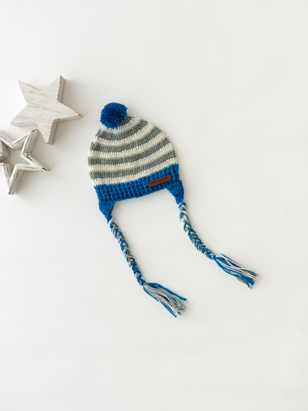 

The Original Knit Kids Blue & White Striped Acrylic Beanie Cap
