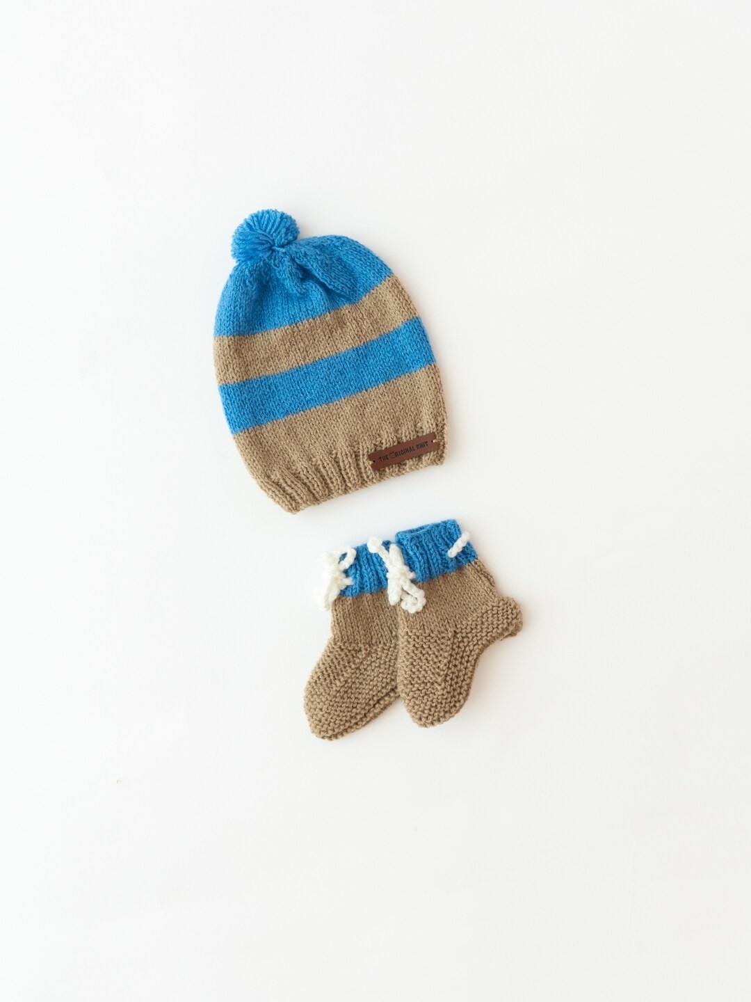 

The Original Knit Kids Blue & Beige Colourblocked Acrylic Beanie Cap
