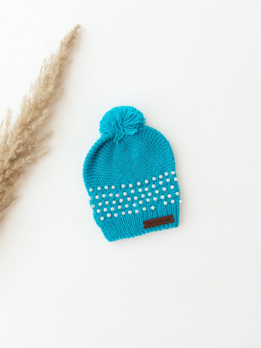 

The Original Knit Girls Blue & White Pearls Embellished Acrylic Beanie Cap