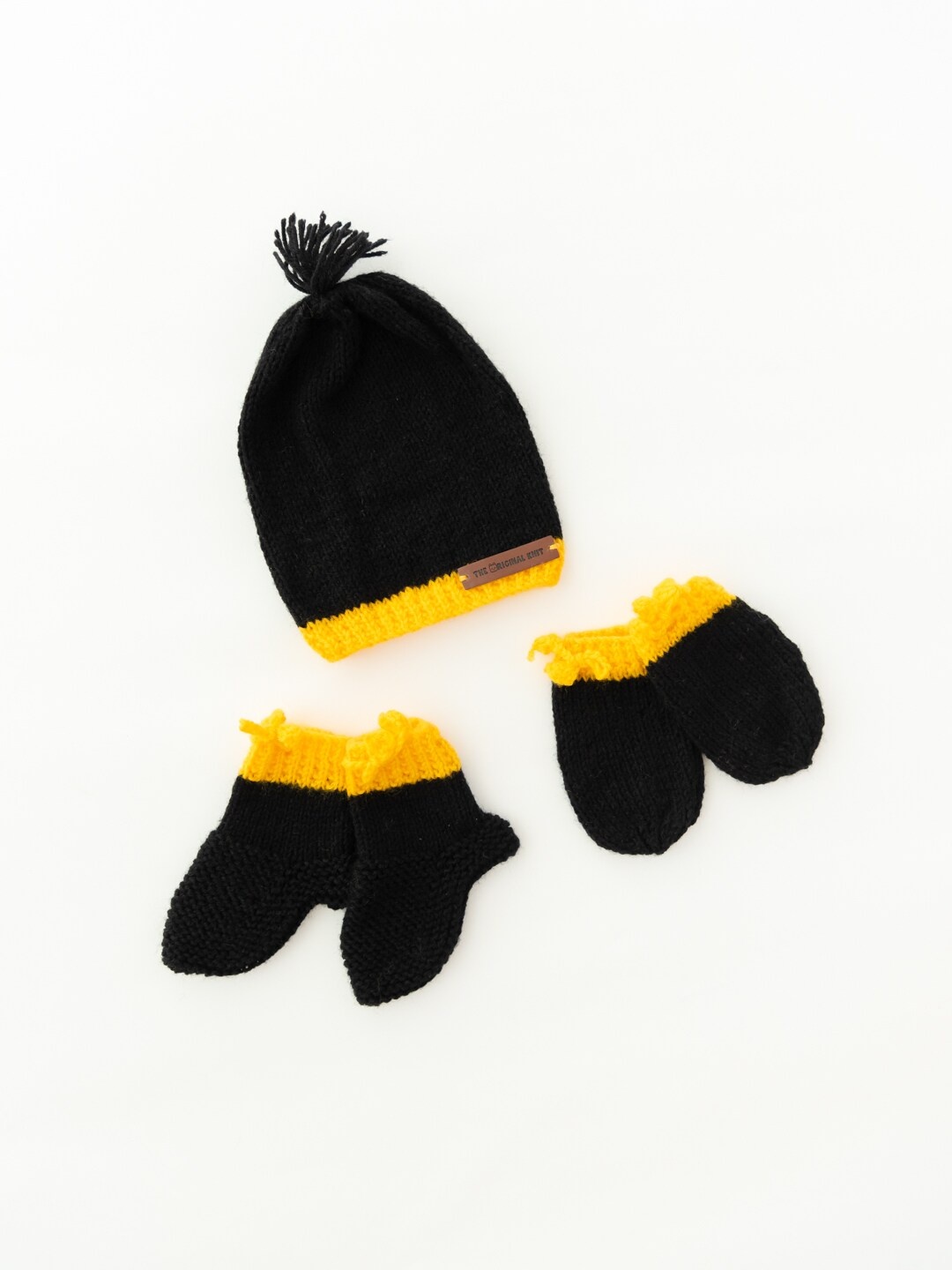 

The Original Knit Kids Black & Yellow Colourblocked Acrylic Beanie Cap