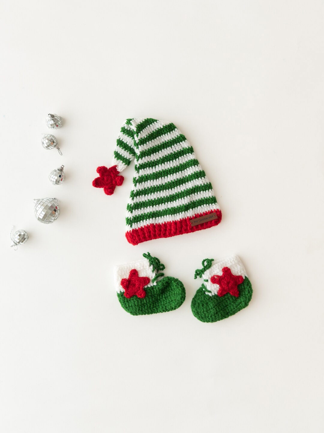 

The Original Knit Kids Green & White Striped Acrylic Beanie Cap With Booties